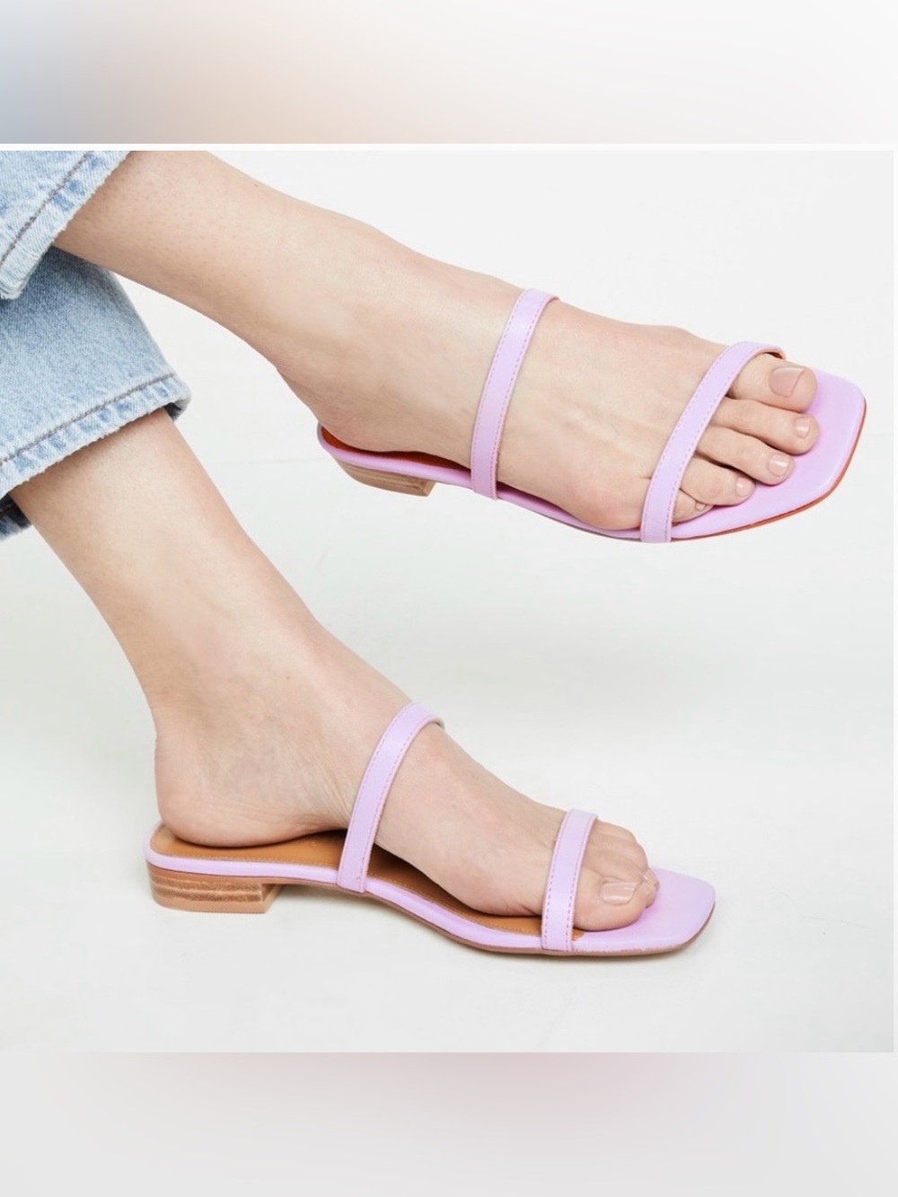 Jaggar The Label Lilac Leather Double Strap Slide Sandals Size 37